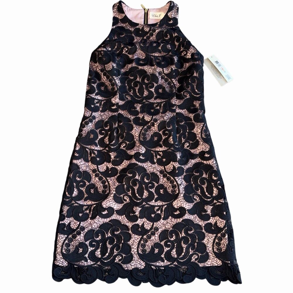 NWT ELIZA J Black Lace Overlay Pink Sheath Back Zip Sz 2 Special Occasion Dress
